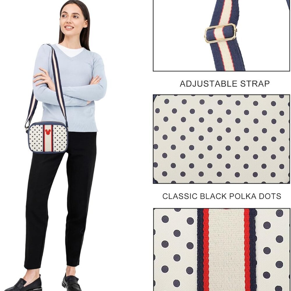 White Disney Mickey Mouse Ears Polka-Dotted 7" Crossbody Bag with Adjustable Str - Picture 4 of 7